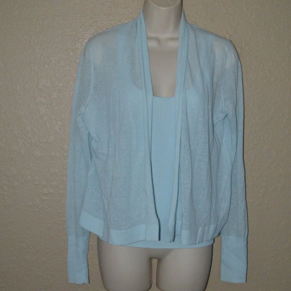 Sz S White + Warren Light Blue Two Piece Linen Sweater Set w/ Tank Top